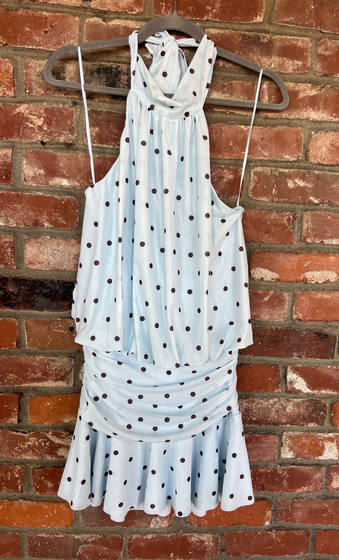 blue polka dot halter dress Buy Navy Blue Polka Dot Textured Satin Halter Sleeveless Midi Dress from Next USA