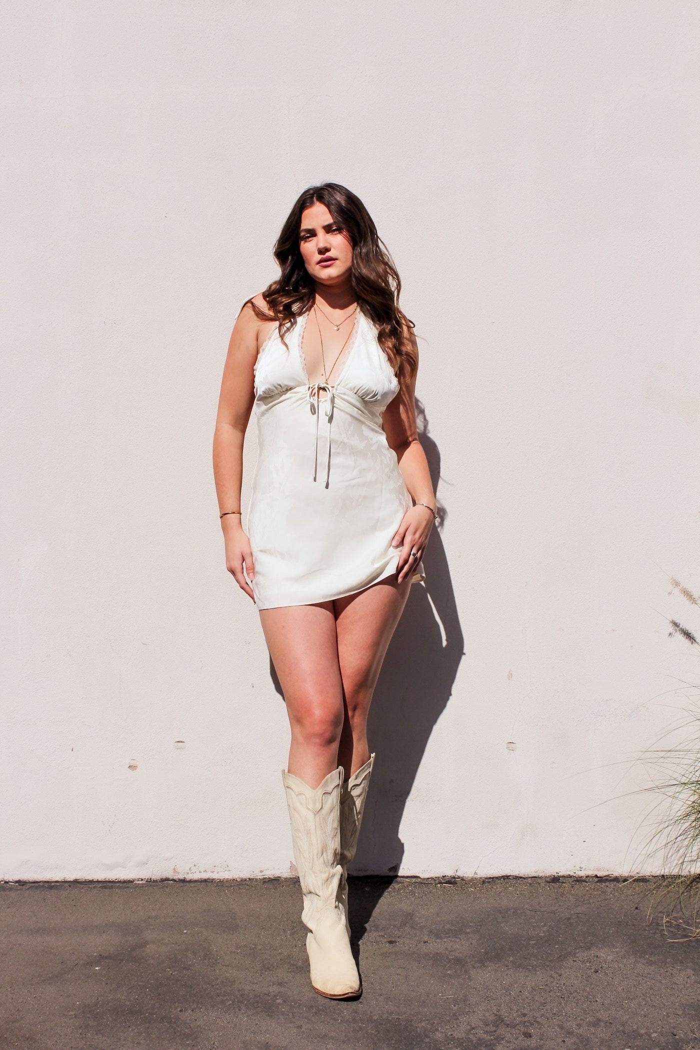 Sunlit Romance Satin Halter Mini Dress by 75