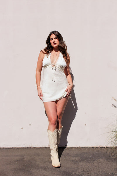Sunlit Romance Satin Halter Mini Dress by 75