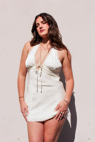 Sunlit Romance Satin Halter Mini Dress by 75