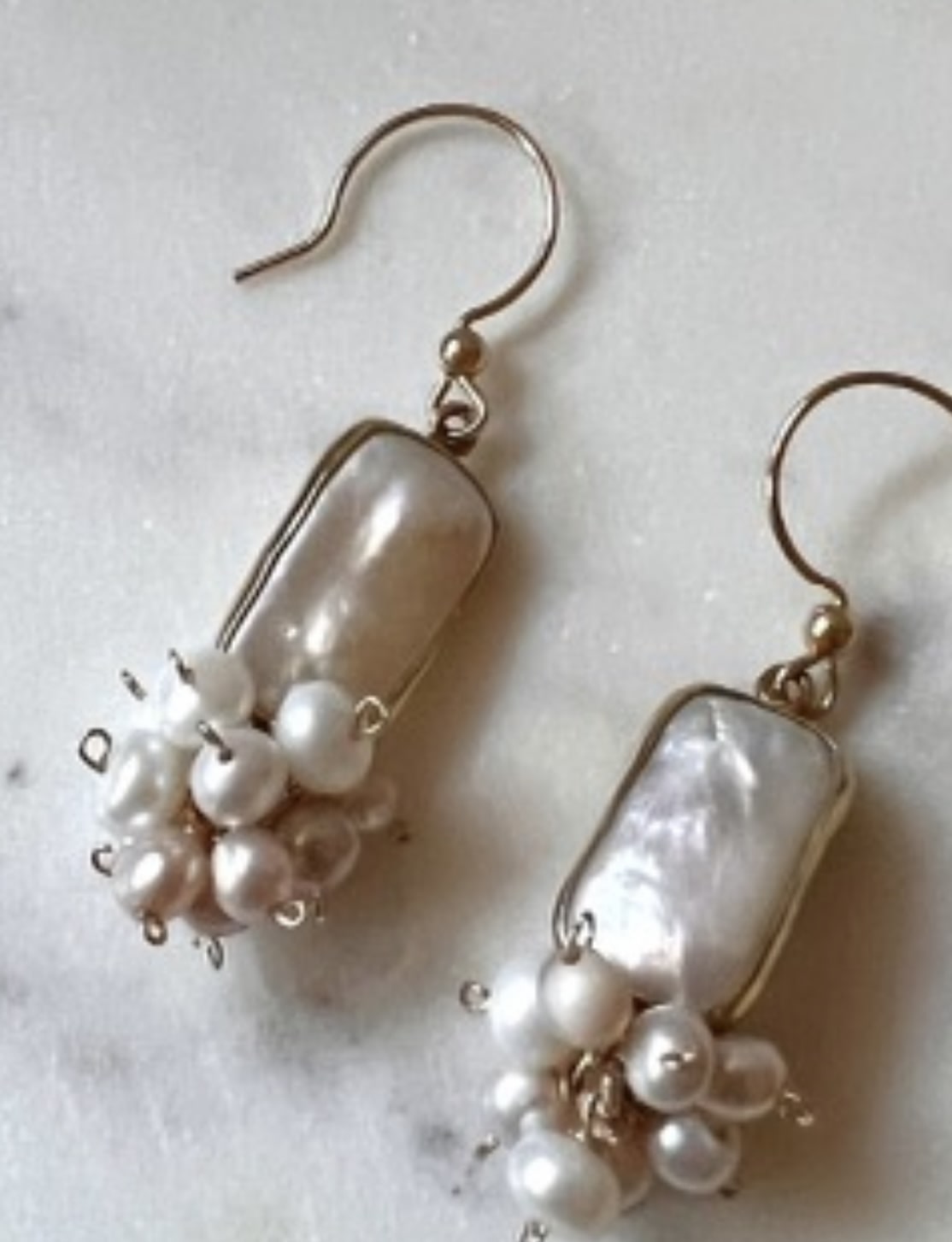 Rectangle Pearl Drop Earrings with Cluster of Mini Pearls