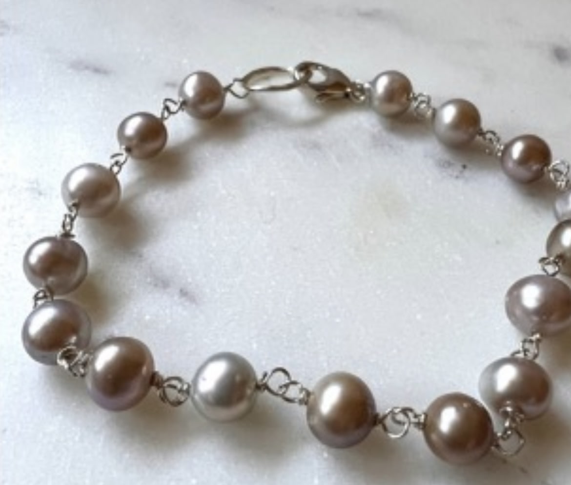 Silver Wire Wrapped Pearl Bracelet by Chesnut & Fig