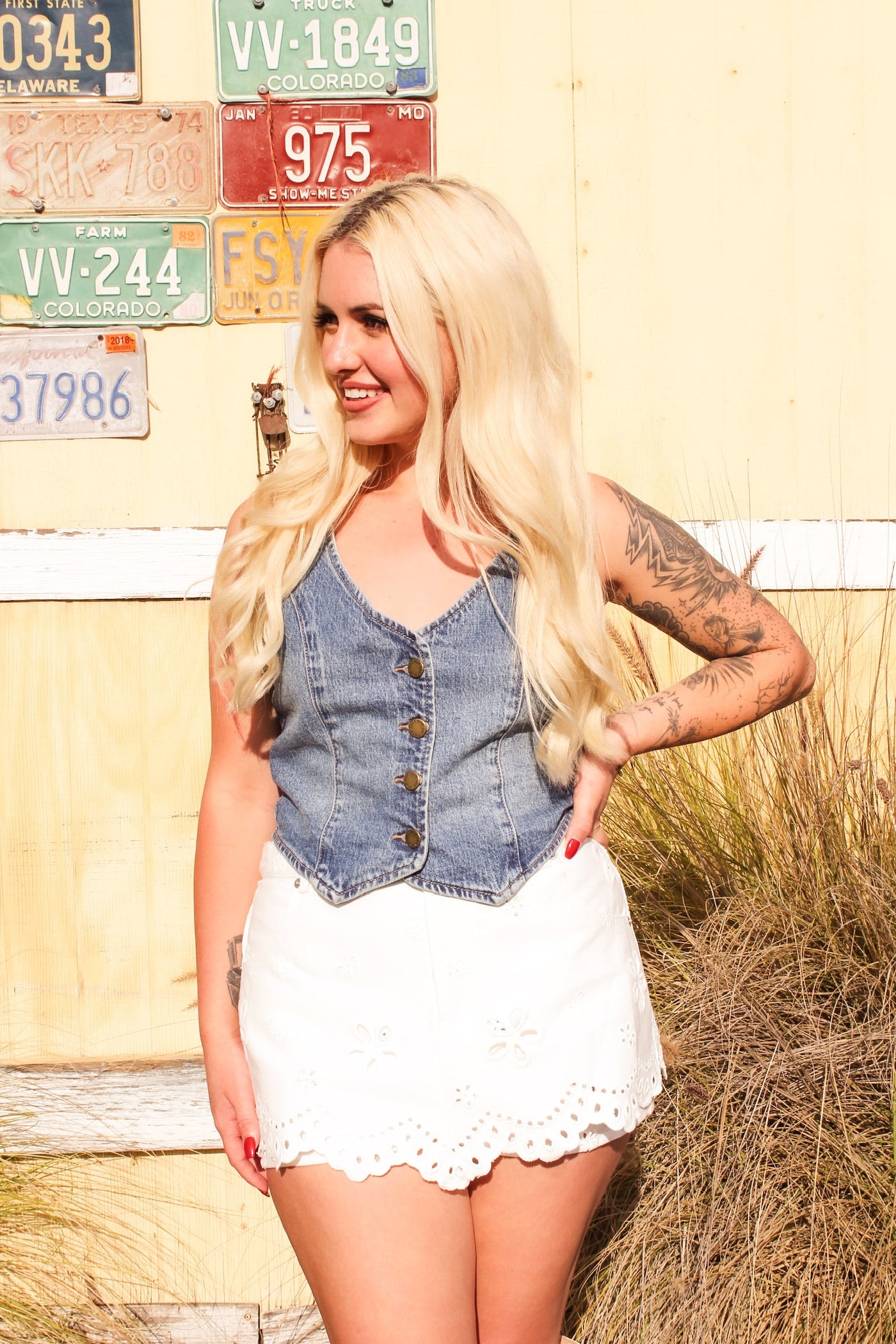Daisy Eyelet Denim Skort by FOR LOVE & LEMONS