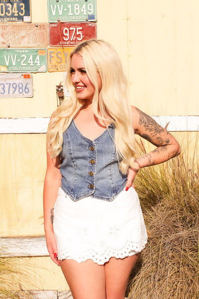 Daisy Eyelet Denim Skort by FOR LOVE & LEMONS