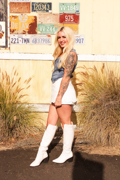 Daisy Eyelet Denim Skort by FOR LOVE & LEMONS