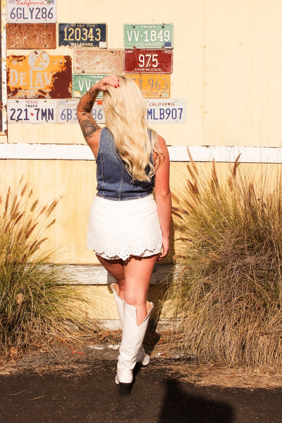 Daisy Eyelet Denim Skort by FOR LOVE & LEMONS