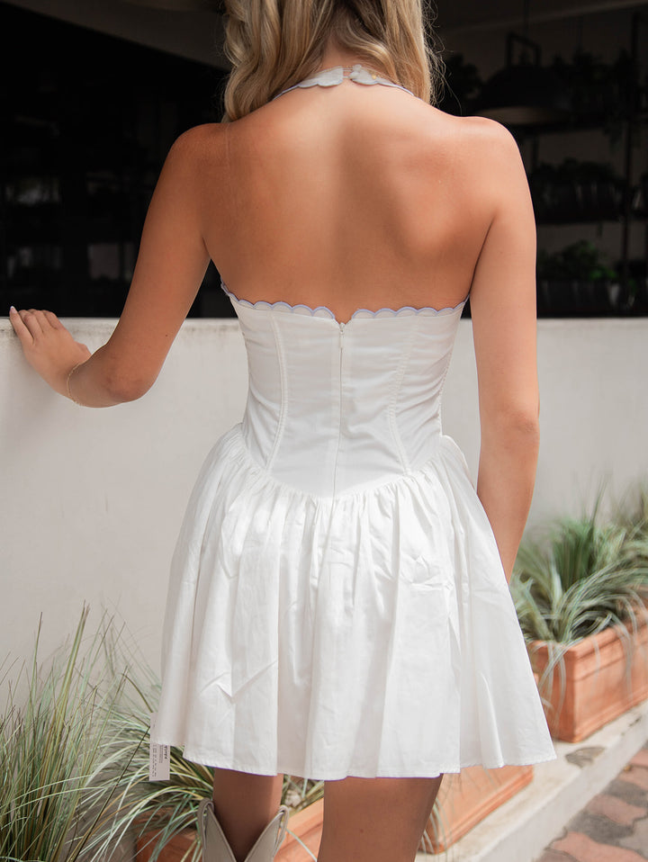 for Love & Lemons Tea Time Bustier Halterneck Mini Dress in White