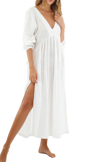 Malai Long-Sleeve Easy V-Neck Cover-Up Dress By Malai