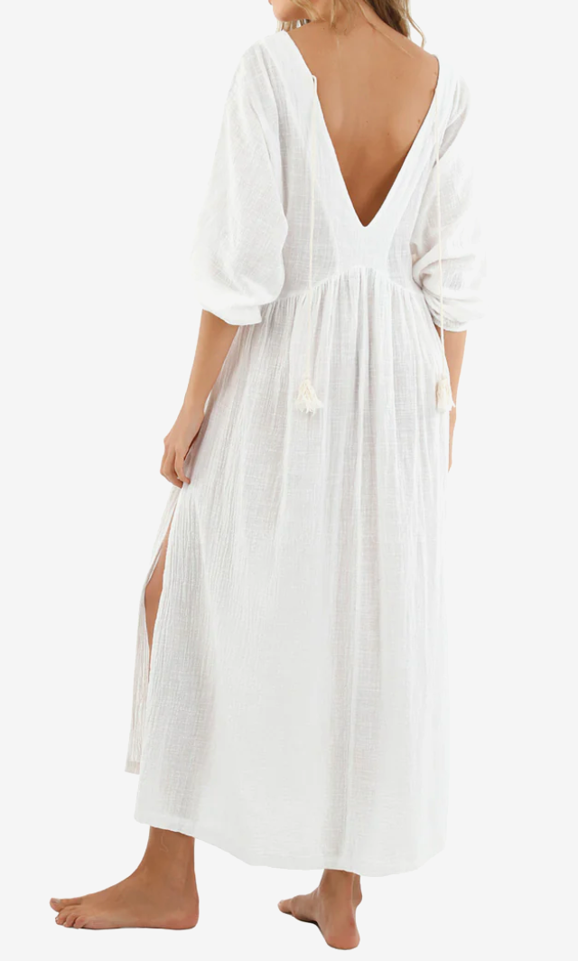 Malai Long-Sleeve Easy V-Neck Cover-Up Dress