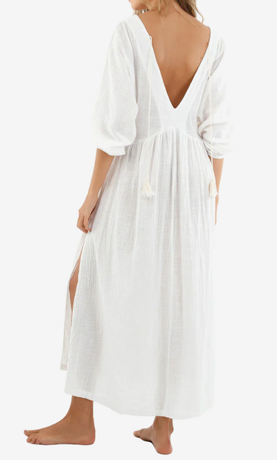 Malai Long-Sleeve Easy V-Neck Cover-Up Dress