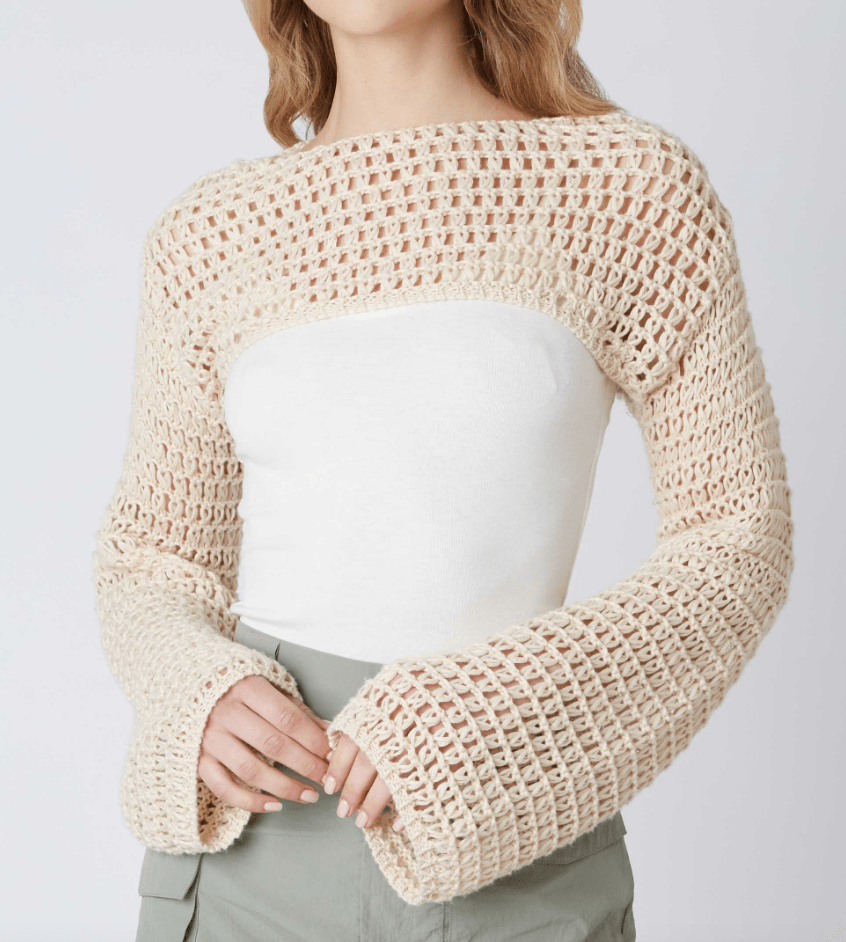 Crochet Knit Long Sleeve Bolero Top by Cotton Candy LA
