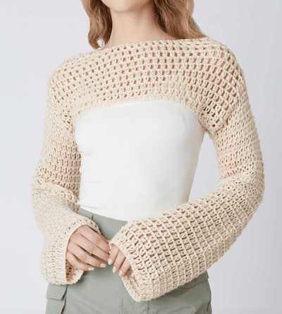 Crochet Knit Long Sleeve Bolero Top by Cotton Candy LA