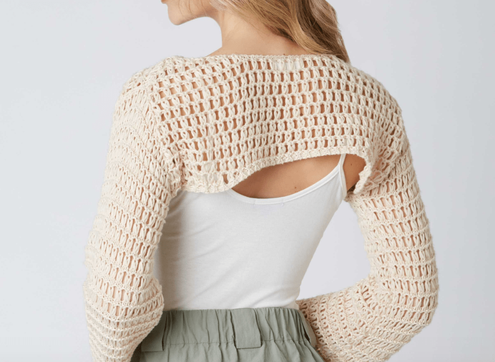 Crochet Knit Long Sleeve Bolero Top by Cotton Candy LA