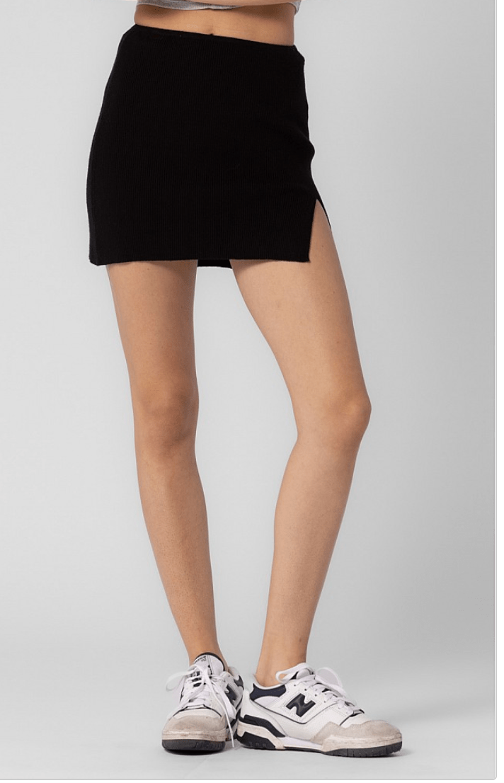 Knitted Ribbed Side Slit Mini Skirt