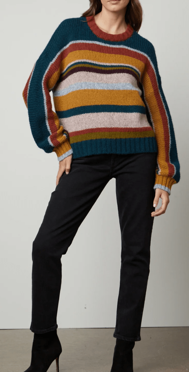 SAMARA STRIPED CREW NECK SWEATER by Velvet by Graham & Spencer