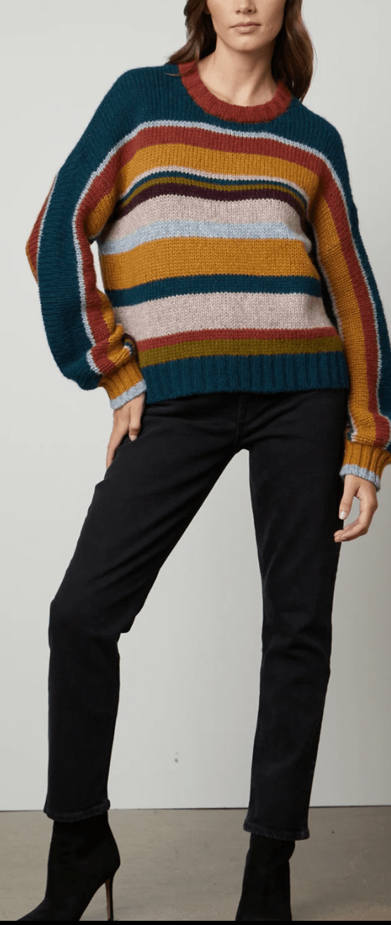 SAMARA STRIPED CREW NECK SWEATER by Velvet by Graham & Spencer