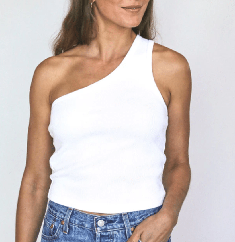 Call Me One Shoulder Structured Rib Tank by Perfect White Tee
