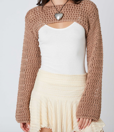 Crochet Knit Long Sleeve Bolero Top by Cotton Candy LA