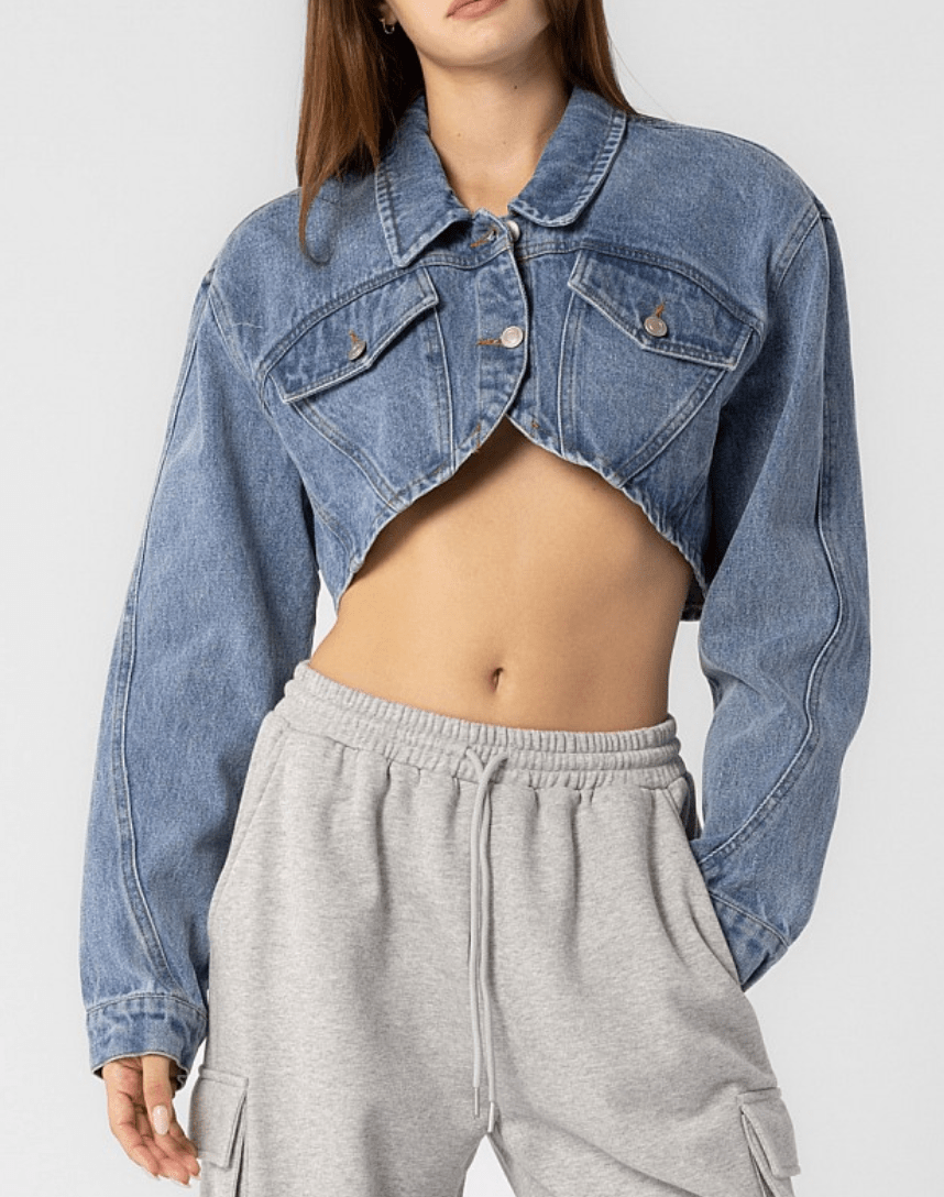 Woven Cropped Denim Jacket by 75