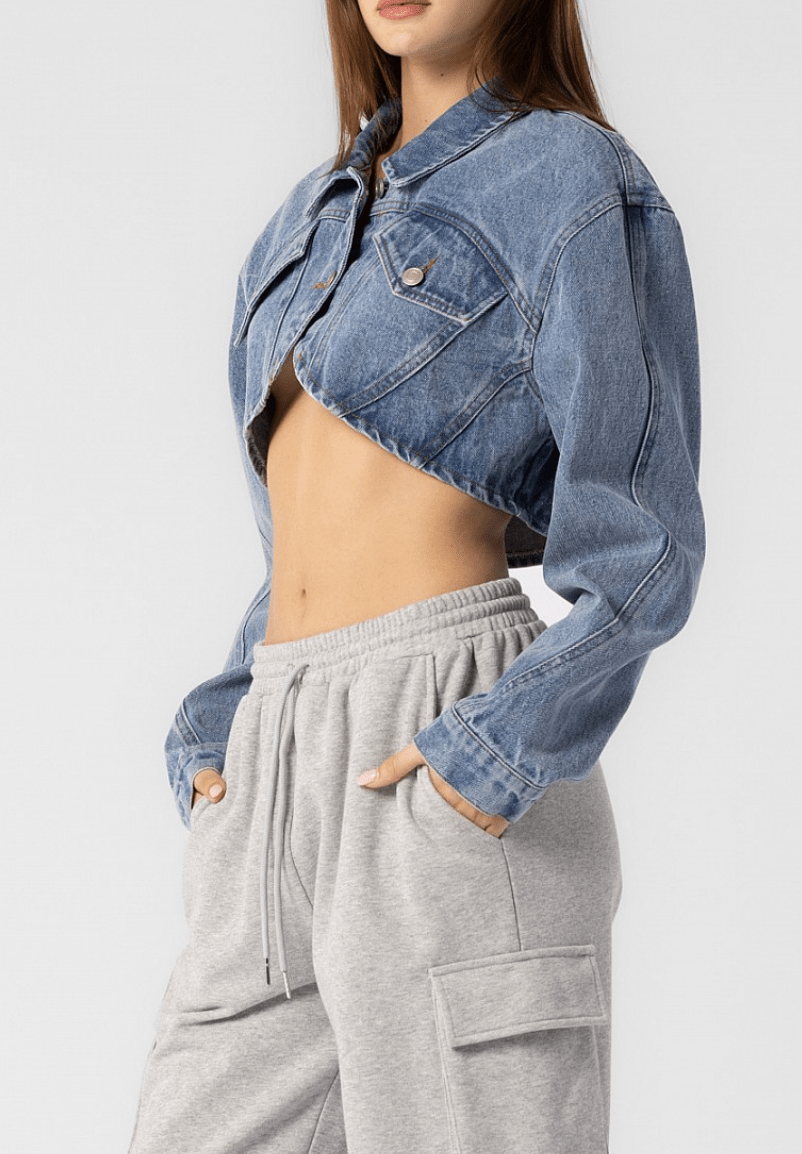 Woven Cropped Denim Jacket by 75