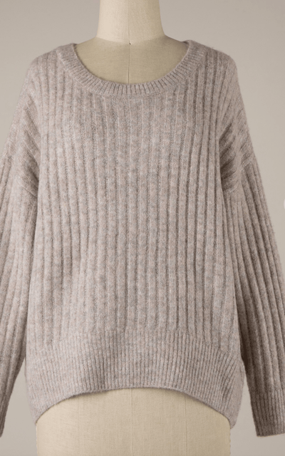 ROUND NECK RIBBED SOFT KNIT SWEATER