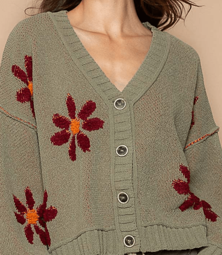 Floral Pattern Button Down Cardigan Sweater