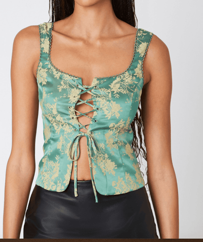 Satin Corset Top with Lace Up Detail