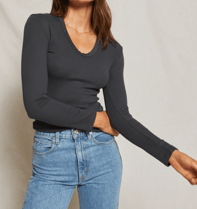 Robyn// A Ribbed Cotton Modal U Neck Long Sleeve Tee by PWT