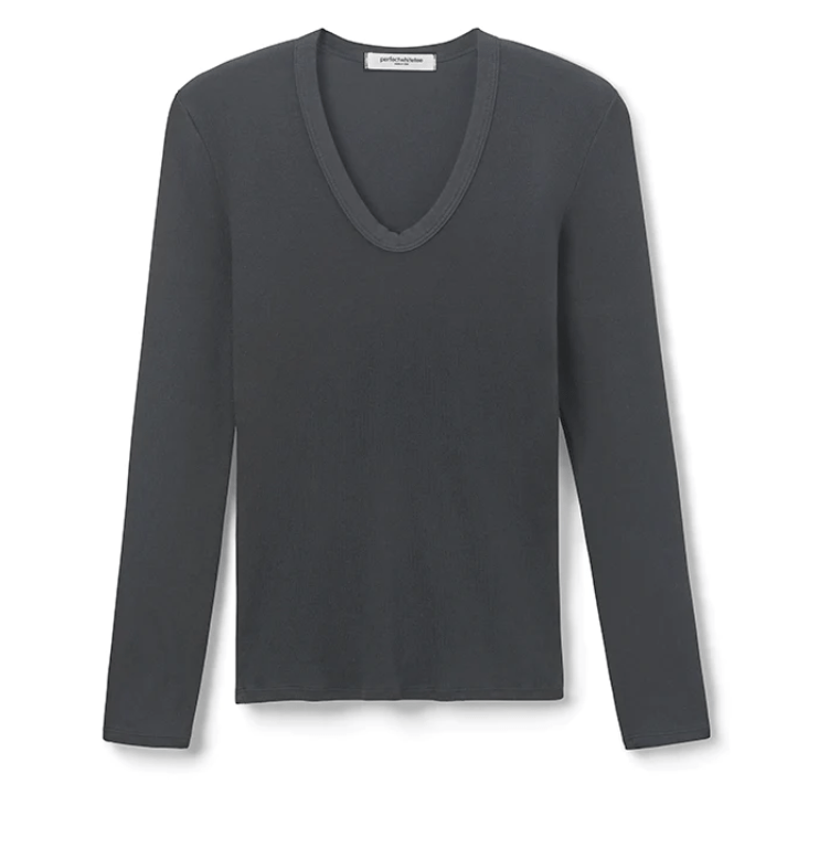 Robyn// A Ribbed Cotton Modal U Neck Long Sleeve Tee by PWT