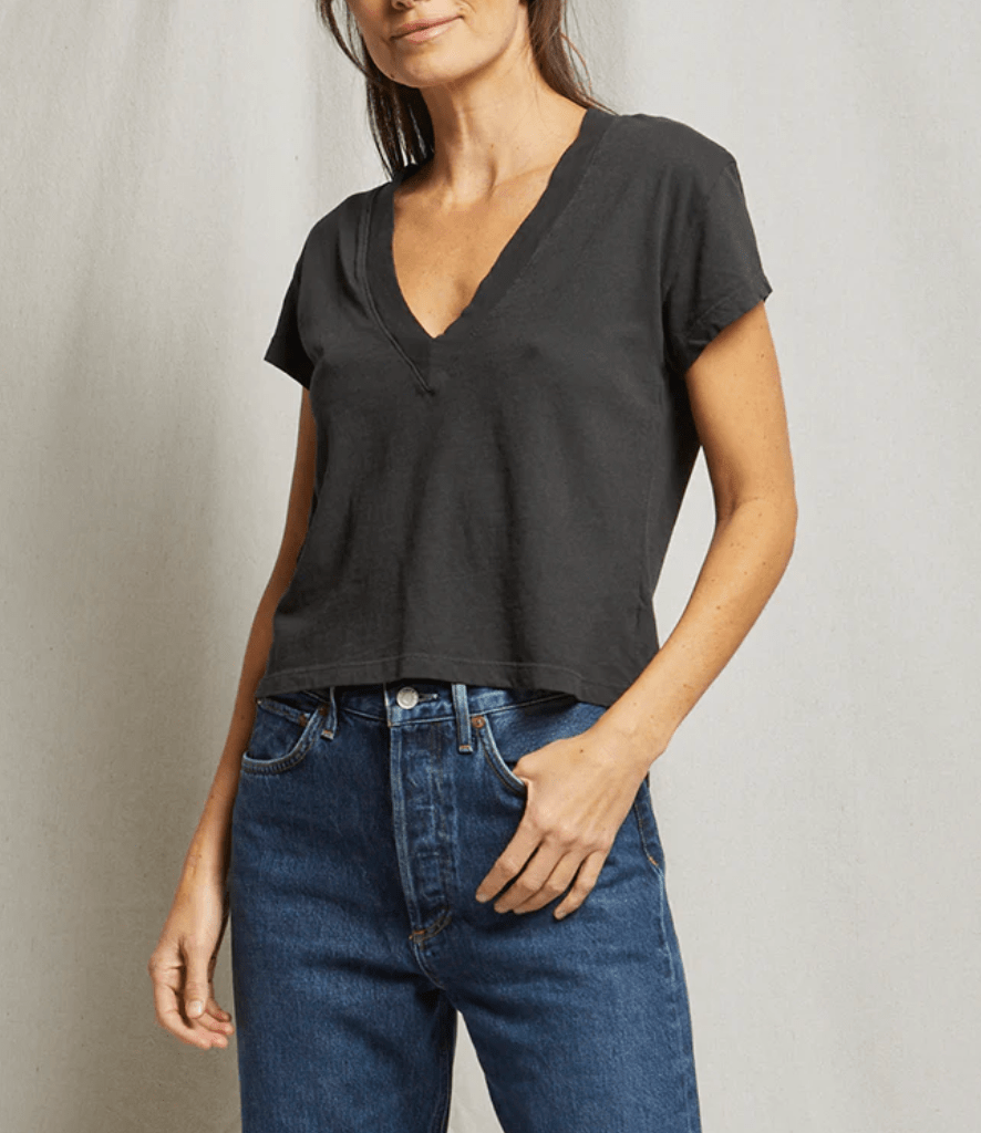 Alanis Recycled Cropped V-Neck Tee by Perfect White Tee