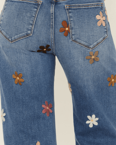 Charlie X Doo Wop High Rise Floral Embroidered Straight Stretch Denim by Driftwood