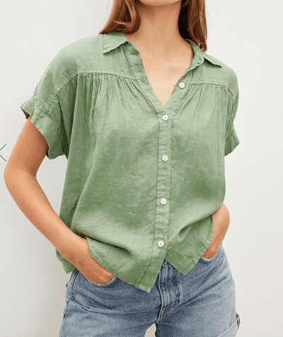 Aria 06 Linen Button Front Top by Velvet by Graham & Spencer