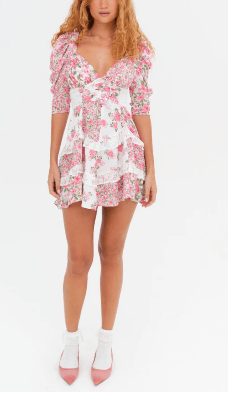 rosalyn mini dress in green for love & lemons For Love & Lemons Rosalyn lace detail mini dress in White