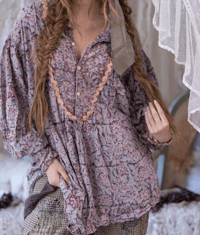 European Cotton Blockprint Tora Shirt with Fading 1144 by Magnolia Pearl