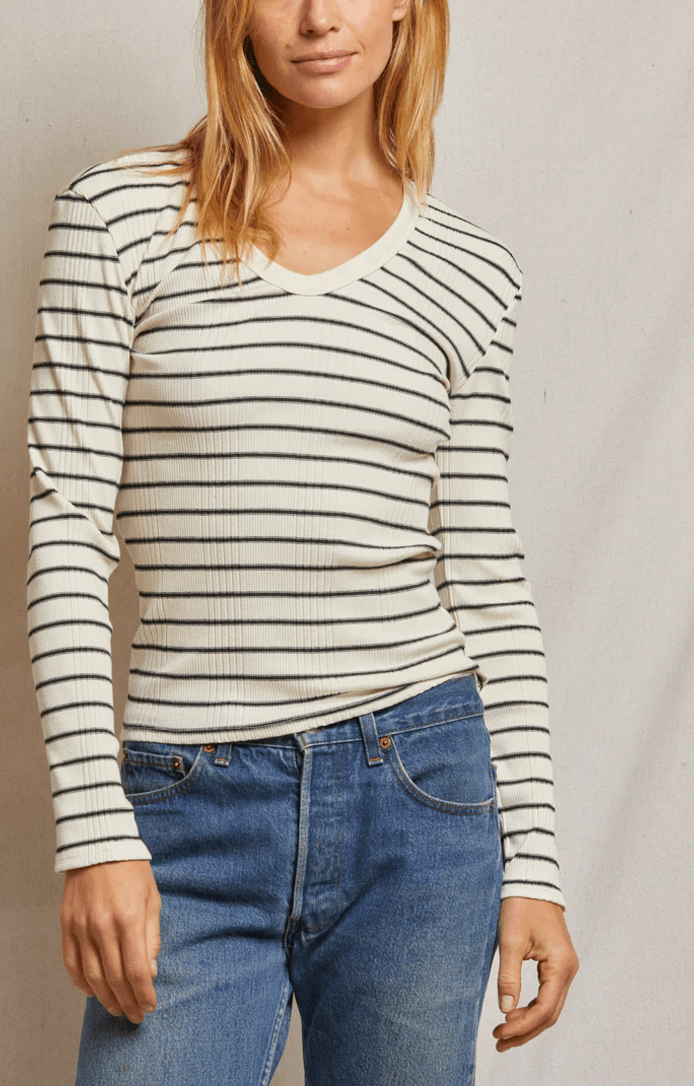 Robyn// A Ribbed Cotton Modal U Neck Long Sleeve Tee by PWT