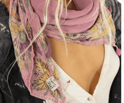 Cotton Gauze Tara Scarf with Hand Painted Flowers and Handmade Tassels 145 By Magnolia Pearl