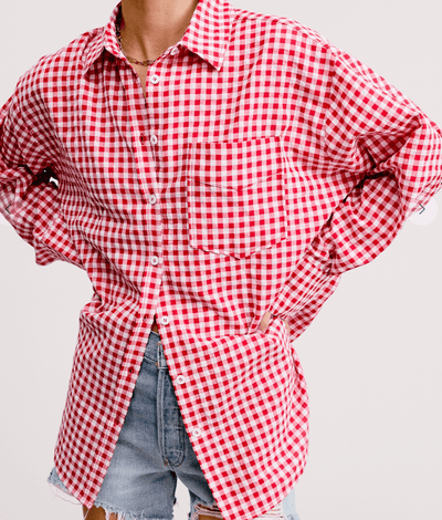 Strawberry Soda Gingham Oversized Shirt by 75