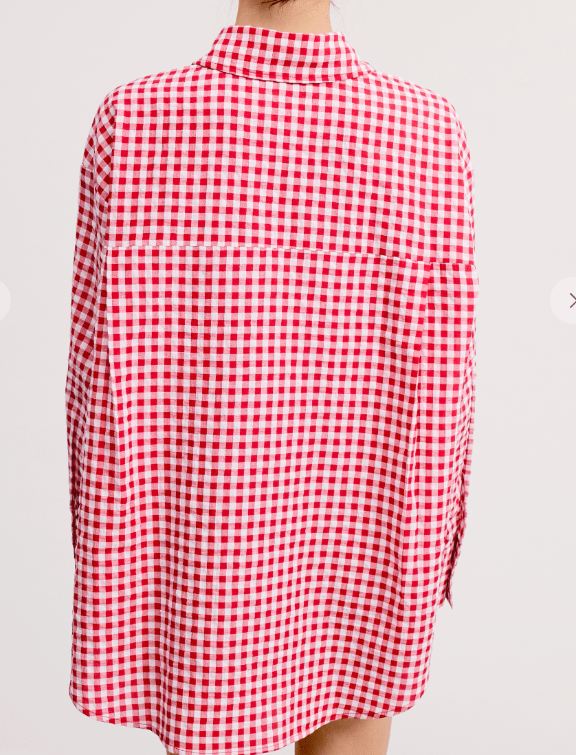 Strawberry Soda Gingham Oversized Shirt by 75