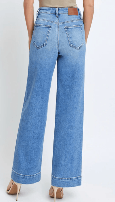[NORI] MEDIUM WASH FRONT POCKET STRETCH WIDELEG