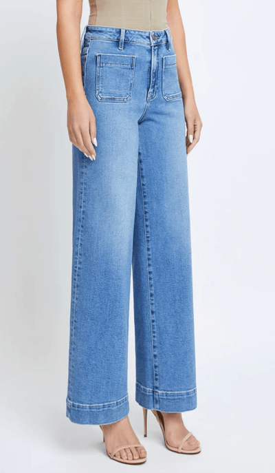 [NORI] MEDIUM WASH FRONT POCKET STRETCH WIDELEG