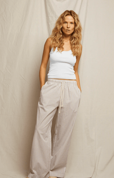 Andi Cotton Poplin Stripe Wide Leg Pant by Perfect White Tee