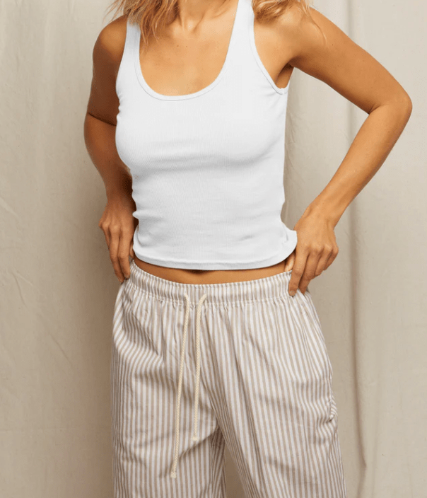Andi Cotton Poplin Stripe Wide Leg Pant by Perfect White Tee