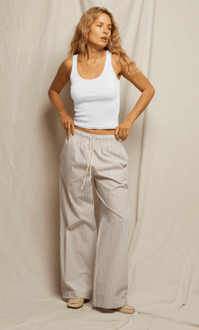 Andi Cotton Poplin Stripe Wide Leg Pant by Perfect White Tee