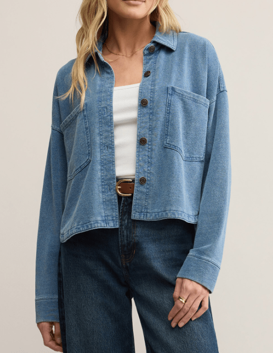 All Day Cropped Knit Denim Jacket by Z Zupply