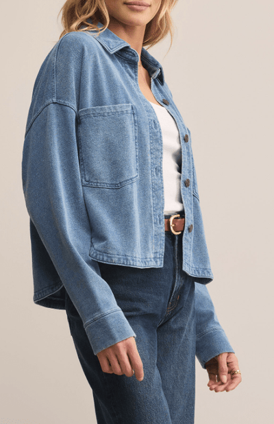 All Day Cropped Knit Denim Jacket by Z Zupply