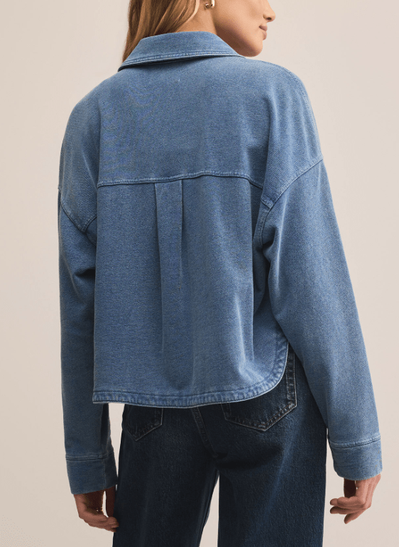 All Day Cropped Knit Denim Jacket by Z Zupply