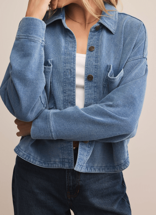 All Day Cropped Knit Denim Jacket by Z Zupply