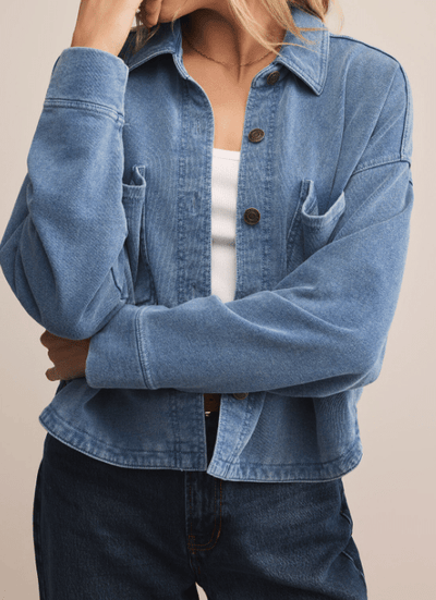 All Day Cropped Knit Denim Jacket by Z Zupply
