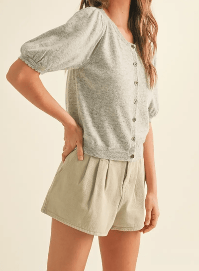 Coastal Fog Puff Sleeve Cardigan by 75