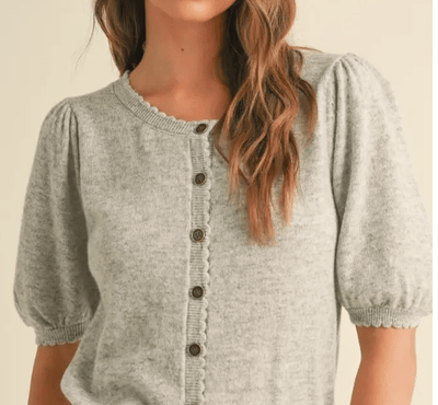 Coastal Fog Puff Sleeve Cardigan by 75